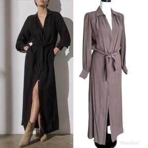 NWT Brochu Walker Madsen Maxi Dress XS Shirtdress Morel Taupe Minimalist Classic